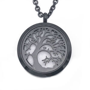Aromatherapy Essential Oil Diffuser Necklace Black Tree of Life Stainless Steel